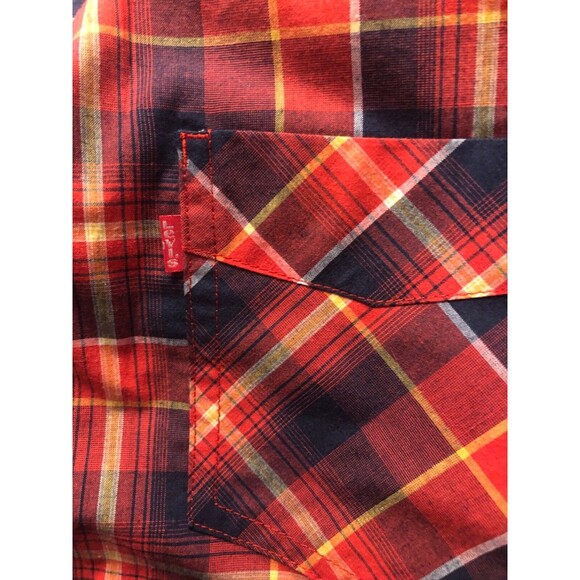 Mens Western Shirt M Red Black‎ Plaid Levi's Button up Long Sleeve Cowboy Ranch - Picture 6 of 9